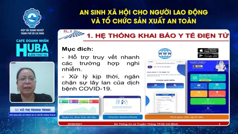 Bà Võ Thị Trung Trinh, Phó giám đốc Sở Thông tin và Truyền thông TP phát biểu trong chương trình Cafe doanh nhân HUBA lần thứ 58