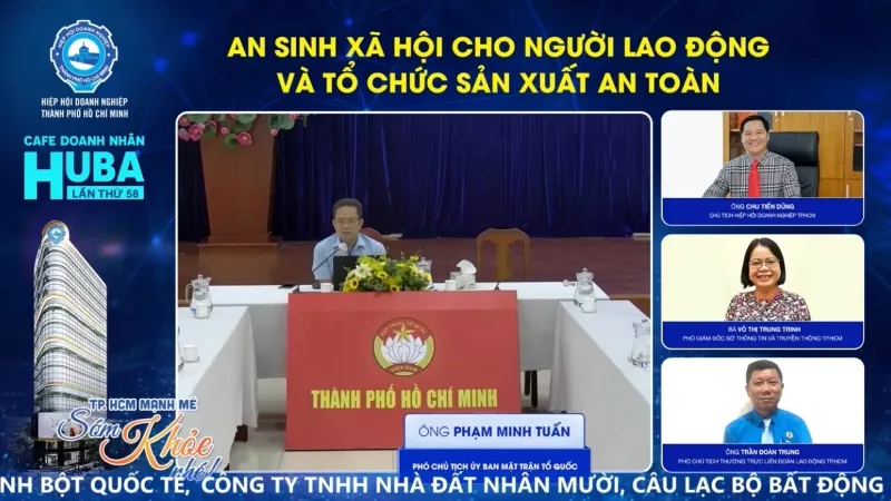 Ông Phạm minh Tuấn, Phó chủ tịch UBMTTQ TPHCM phát biểu trong chương trình Cafe doanh nhân HUBA lần thứ 58