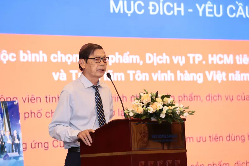 Ông Nguyễn Phước Hưng phó chủ tịch HUBA triển khai cuộc bình chọn và triển lãm Tôn vinh hàng Việt năm 2021