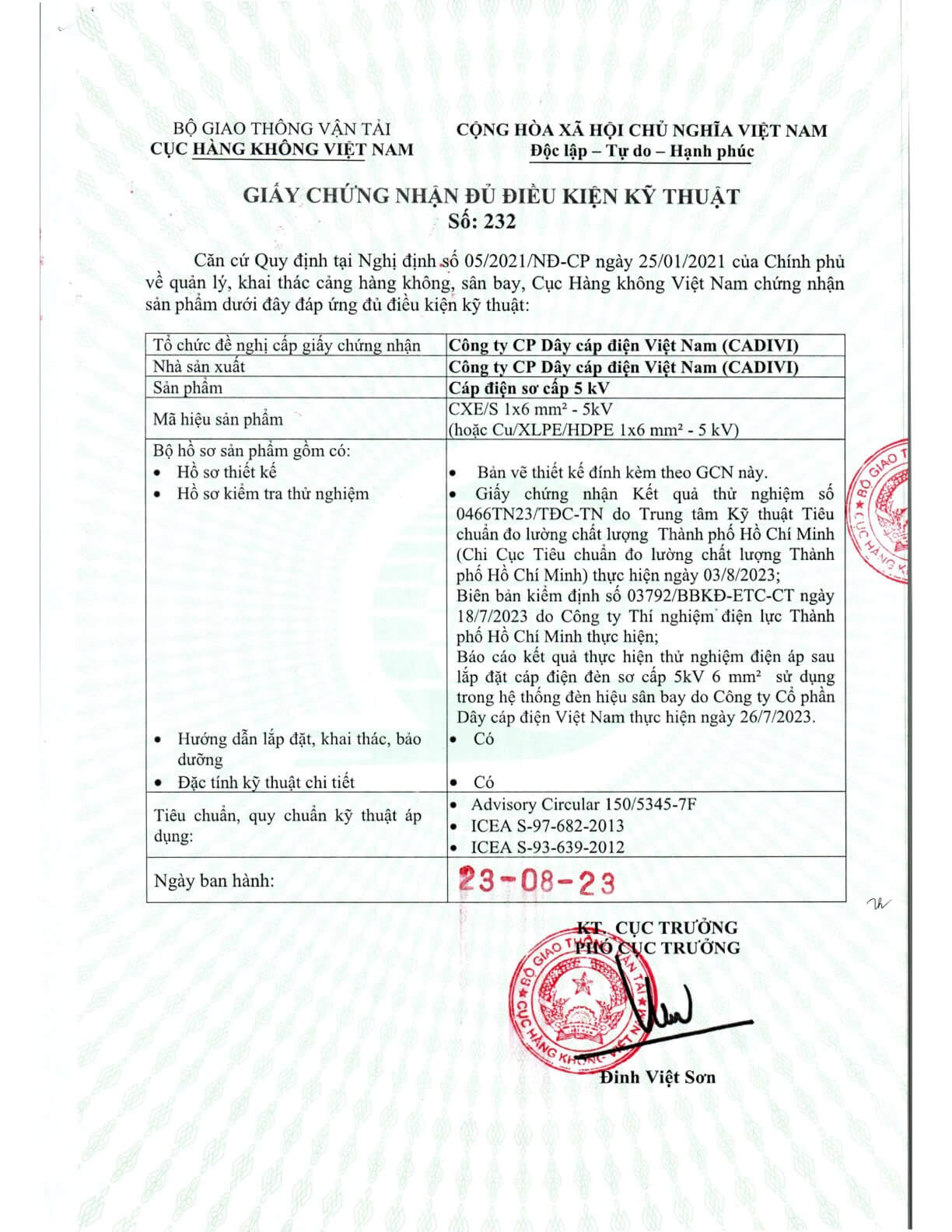 Chứng nhận đủ điều kiện kỹ thuật của Cục hàng không Việt Nam