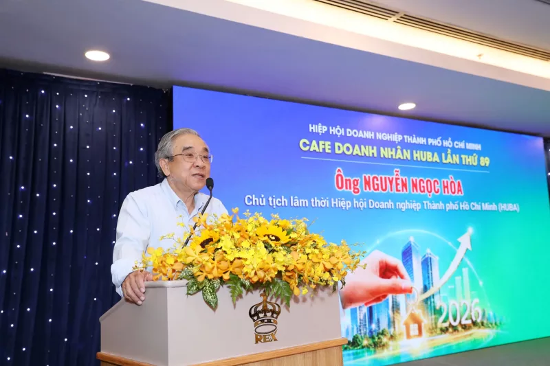 Nhà ở xã hội cho thuê: Giải pháp an cư bền vững cho người lao động và động lực phát triển doanh nghiệp 2 Ông Nguyễn Ngọc Hòa, Chủ tịch Hiệp hội Doanh nghiệp TP. Hồ Chí Minh (HUBA) phát biểu tại chương trình Cafe Doanh nhân HUBA