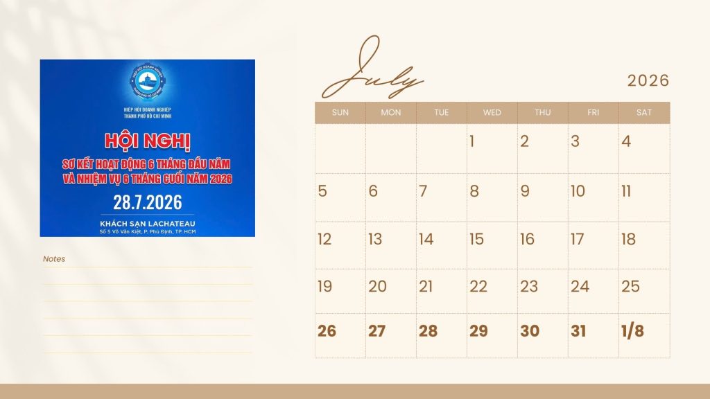 Lịch công tác HUBA từ ngày 27.7.2026 đến ngày 02.8.2026
