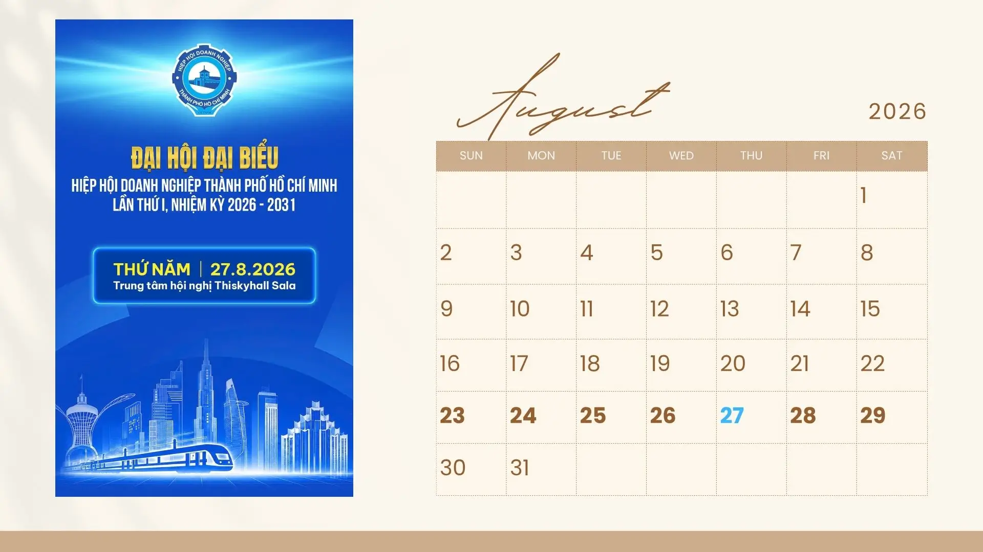 Lịch công tác HUBA từ ngày 24.8.2026 đến ngày 30.8.2026