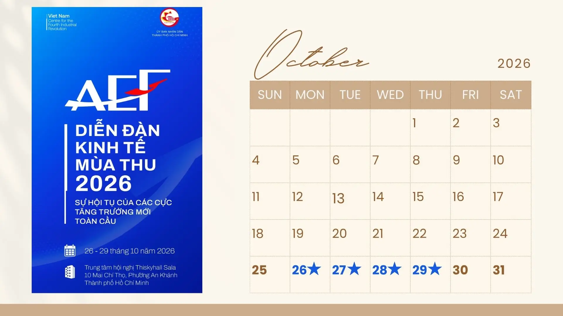 Lịch công tác HUBA từ ngày 26.10.2026 đến ngày 01.11.2026